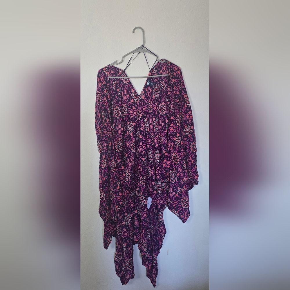 Land’s End One Size Boho Kaftan Tunic Resort Wear Swim Cover Up Pink Purple O/S
